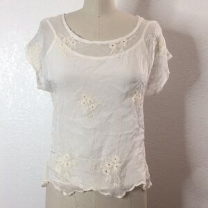 Angela Moda Embroidered Sheer Silk Blend Top S